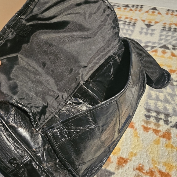 CLAIRE CHASE Black Patchwork Executive Leather Duffel Bag Weekender - Picture 3 of 13